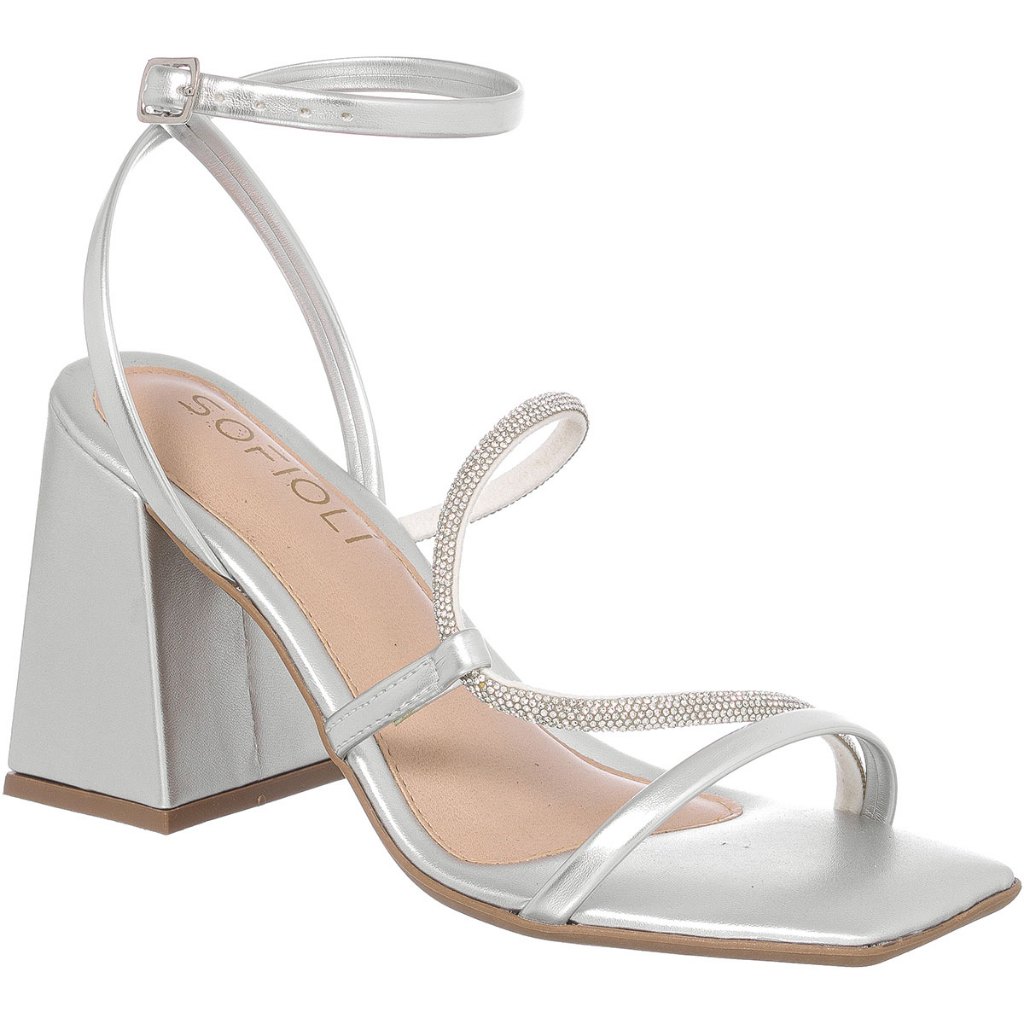 Sandália Feminina Brilho Strass Salto Alto Bloco Confortável Leve Cristal Festa Original S...