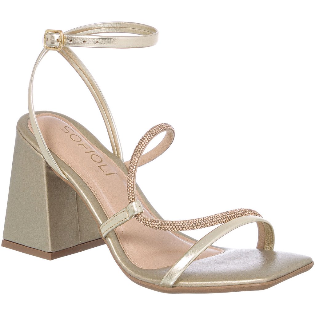 Sandália Feminina Brilho Strass Salto Alto Bloco Confortável Leve Cristal Festa Original Sofiolí em Oferta na Shopee