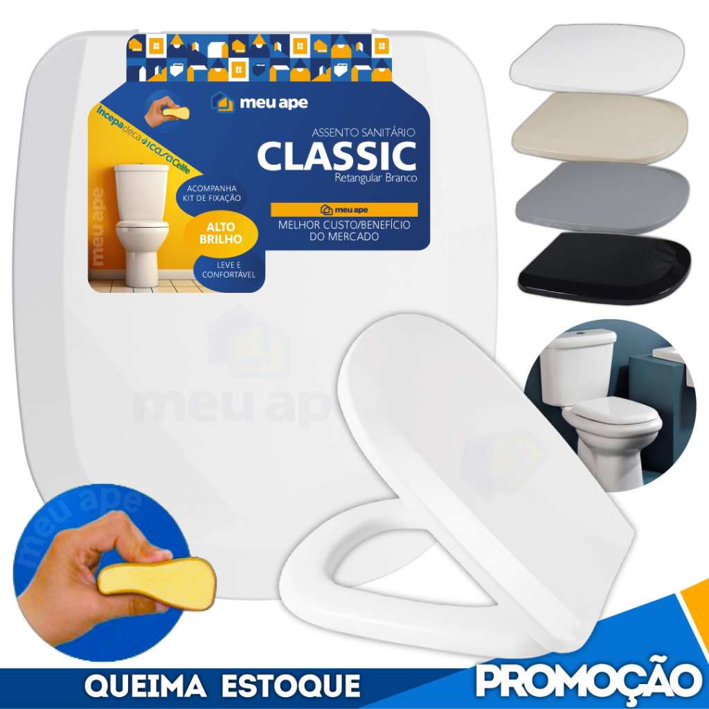 Assento Sanitário Tampa Vaso Almofadado Classic Quadrado Retangular Deca Hervy Fiori Icasa Celite em Oferta na Shopee