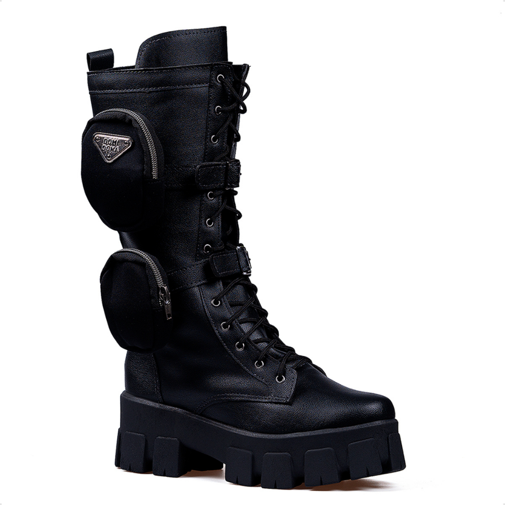 Coturno Tratorado Feminino Domidona Cano Longo Bolsinha Luxo em Oferta na Shopee