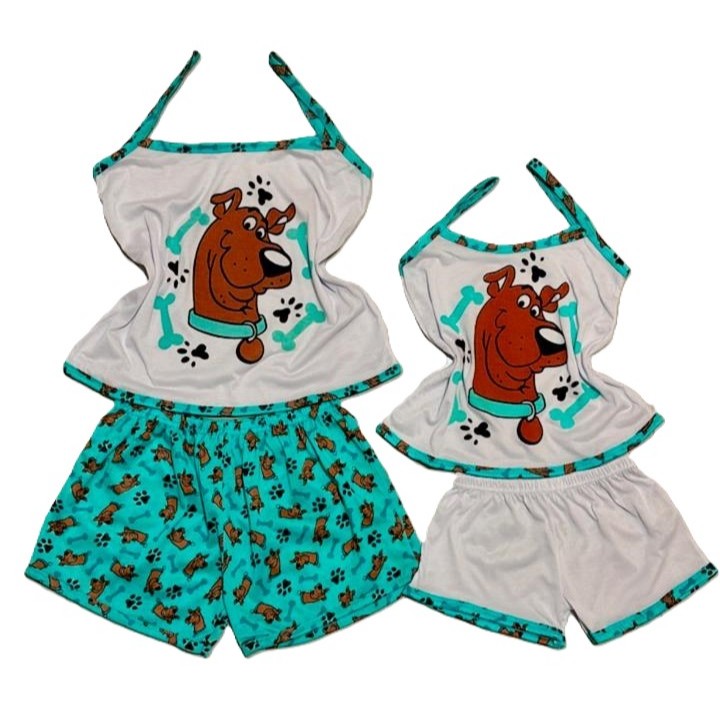 Kits 2 Pijamas Baby Doll Mãe e Filha Alcinha Estampas Scooby Doo Malha Short Doll Verão Blogueirinha em Oferta na Shopee