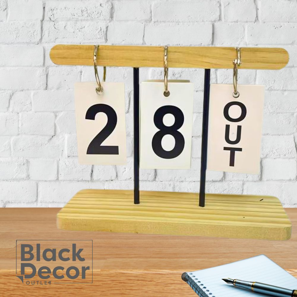 Calendário de Mesa Decorativo de Madeira com Plaquinhas para Mesa Escritório Decoração Cas...