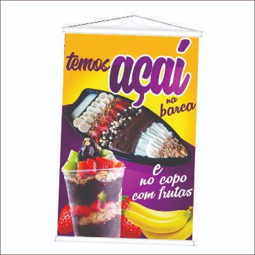 Banner Venda de Açaí na Barca produzido em lona. Cartaz Propaganda para Lanchonete, Sorveteria, Barracas e Trailers.