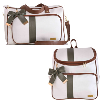 Kit Bolsa Maternidade Menino/Menina Bag e Mochila Bali Off/Marrom/Verde - 02 Peças