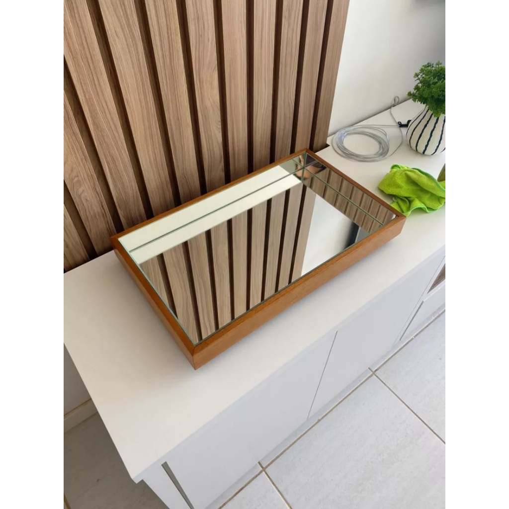 Bandeja Decorativa Espelhada Amadeirada Flutuante 50x30 em Oferta na Shopee