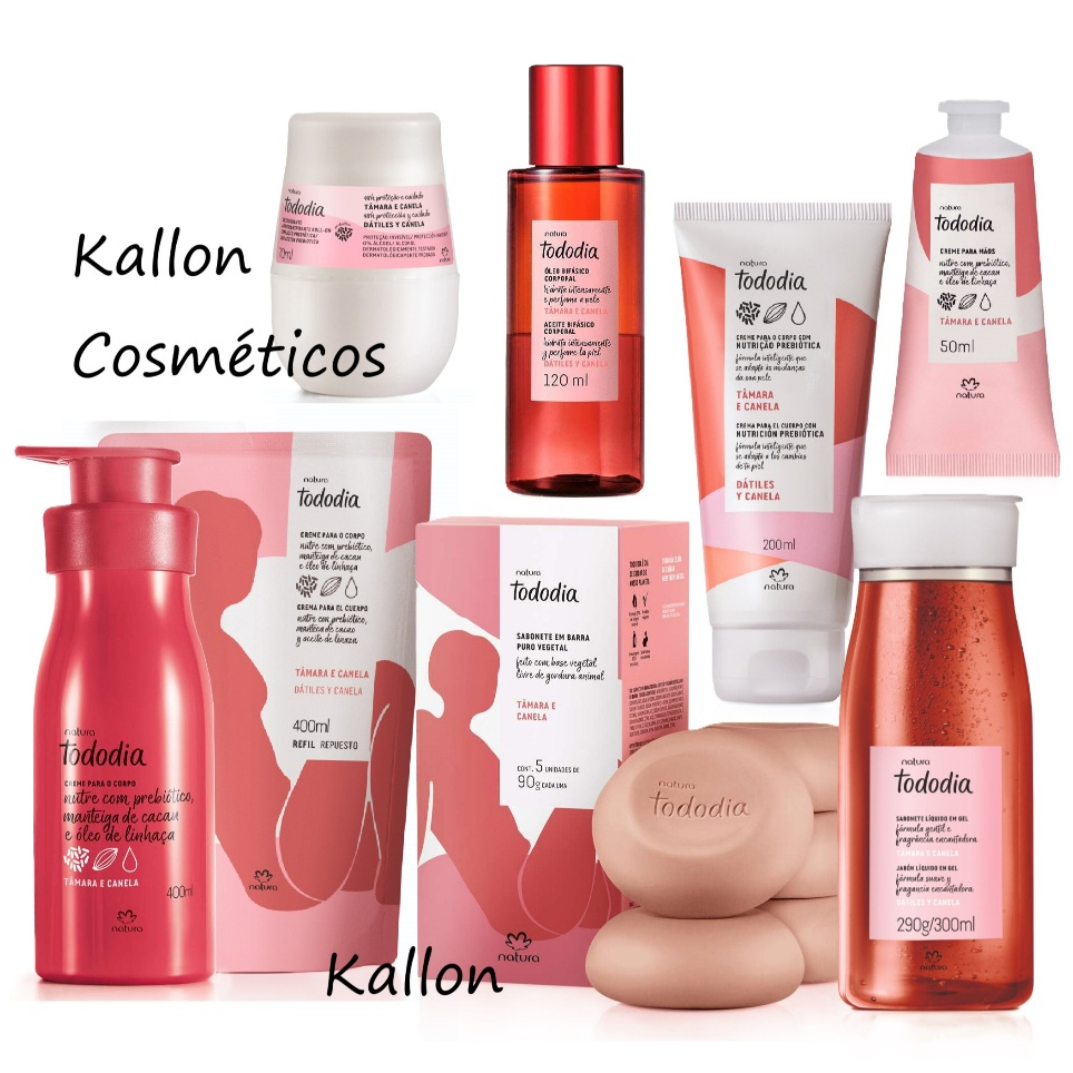 Tododia Tâmara e Canela, Sabonete, Hidratatante, Body Splash, Creme para mãos, roll-on, Sabonete Liquido, Óleo Bifasico