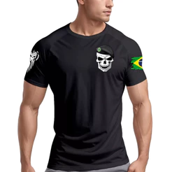 Camiseta Dry Fit Muscle Fit Original p/Treino Masculina Caveira Força Militar
