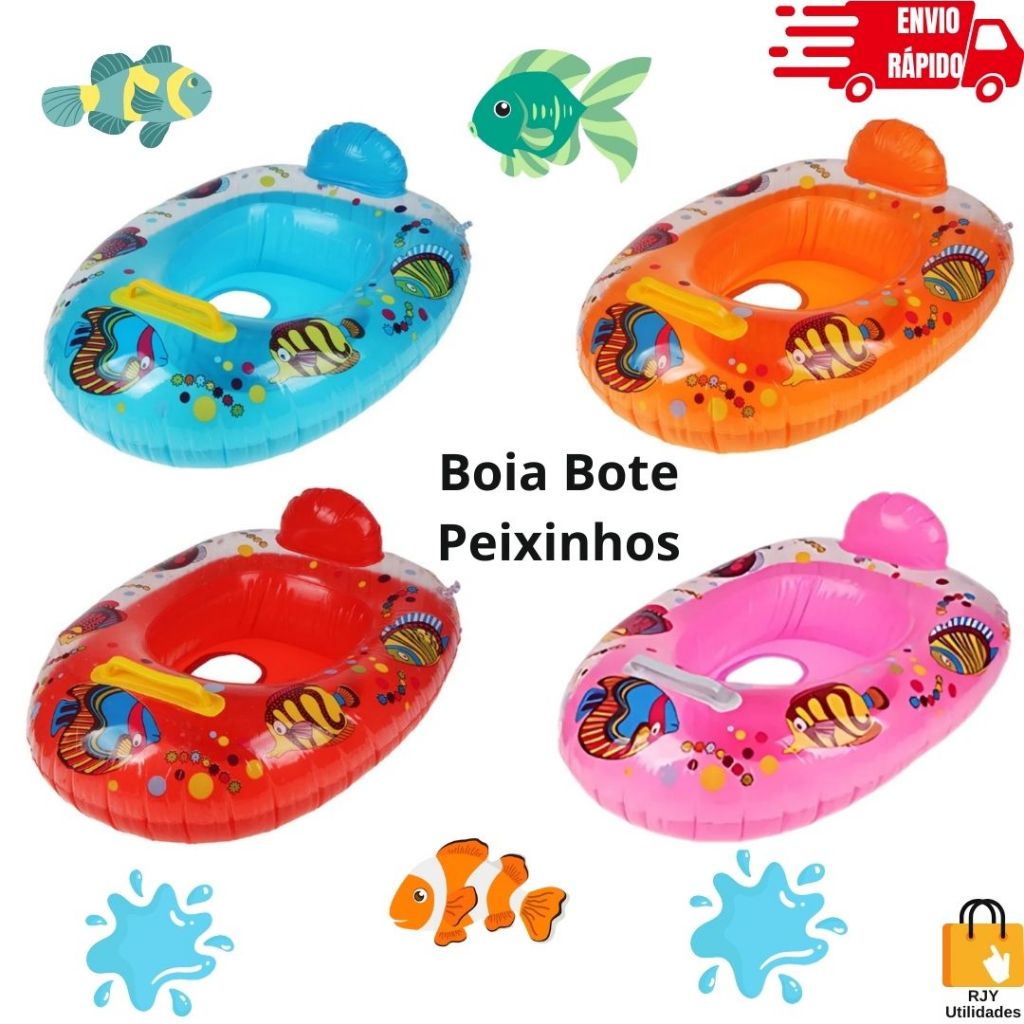 Boia Bote Fralda Inflável Peixes Piscina Infantil Menino Menina Cores Diversas Segurança Proteção