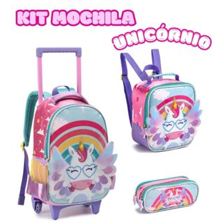 Kit Mochila Infantil 2 Em 1 Carrinho Removível Unicórnio Prática Resistente Estampa 3D em Oferta na Shopee