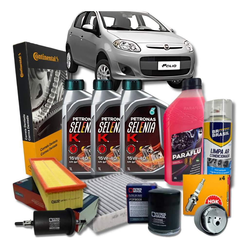 Kit Revisão Óleo Filtros Velas Correia Tensor - Fiat Novo Palio 1.4 Attractive - 15W40 Petronas em Oferta na Shopee