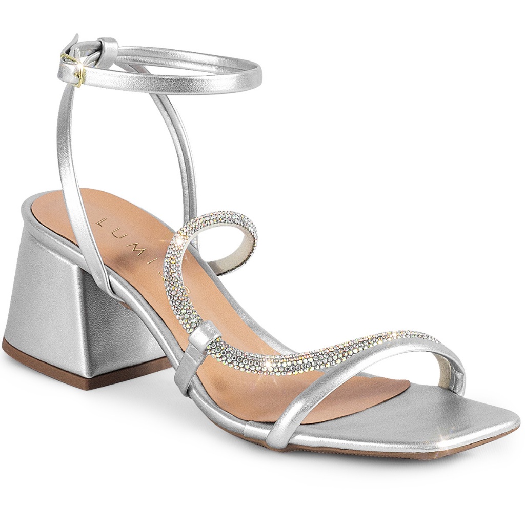 Sandália Feminina Lumiss Salto Bloco Baixo Grosso Tiras Strass Brilho Cristal Confortável Saltinho Blogueira - Women Shoes