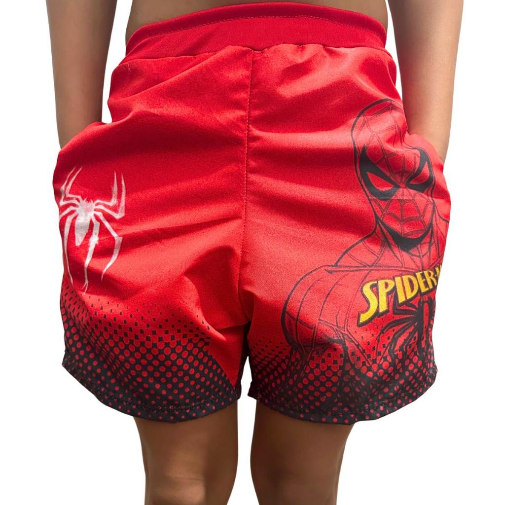 Bermuda De Tactel Do Homem Aranha Shorts Infantil Com Bolso Ideal Praia e Piscina Homem Aranha Preto