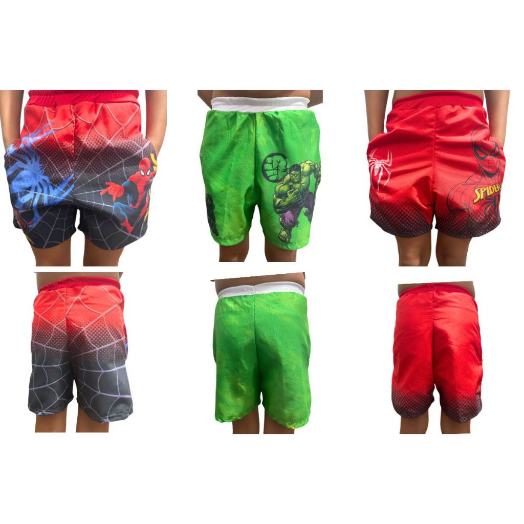 Kit de 3 Bermudas De Tactel Do Homem Aranha / Homem Aranha Preto e Hulk Shorts Infantil Com Bolso Ideal Praia e Piscina