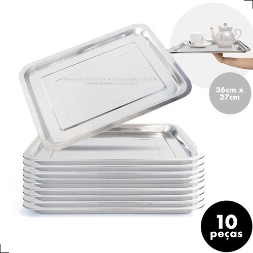 Kit 10 Bandejas Aço Inox Retangular Rasa 36 X 27 Restaurante em Oferta na Shopee