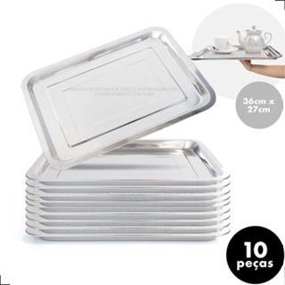 Kit 10 Bandejas Aço Inox Retangular Rasa 36 X 27 Restaurante em Oferta na Shopee