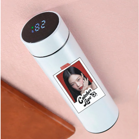 Garrafa Térmica JENNIE BLACKPINK BRANCA Personalizada - 500ml Marcador de Temperatura Digital
