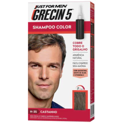 Grecin 5 Shampoo Tintura Tonalizante Castanho H-35 60ml - Cobre os cabelos grisalhos em 5 minutos.