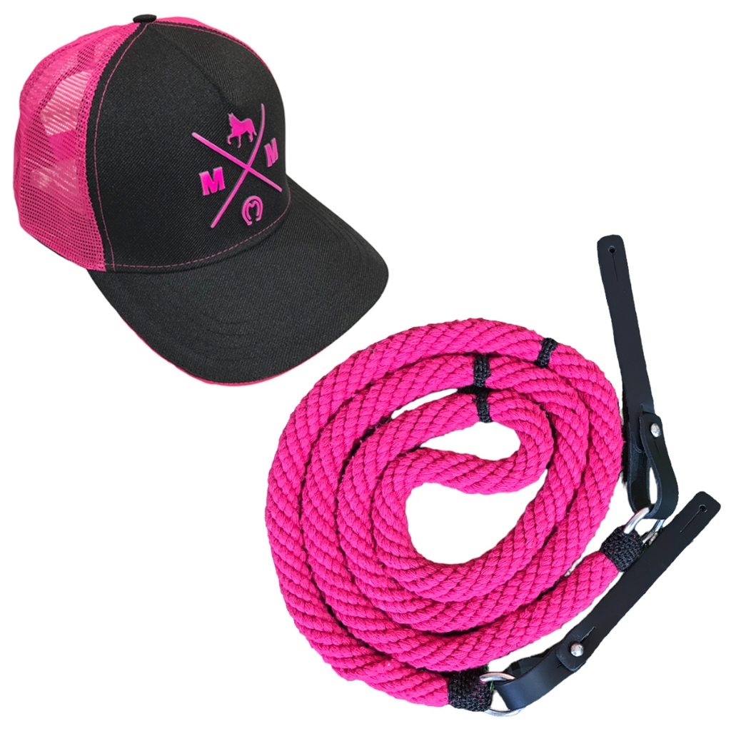 Kit Boné Feminino Mangalarga Marchador E Rédea Torcida Rosa De Qualidade