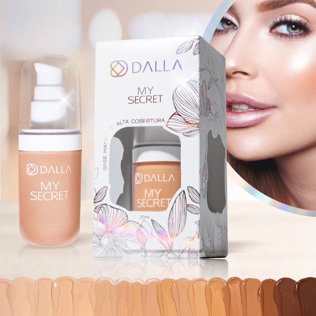 Base Líquida de Alta Cobertura Com Efeito Matte My Secret 35ml Dalla em Oferta na Shopee