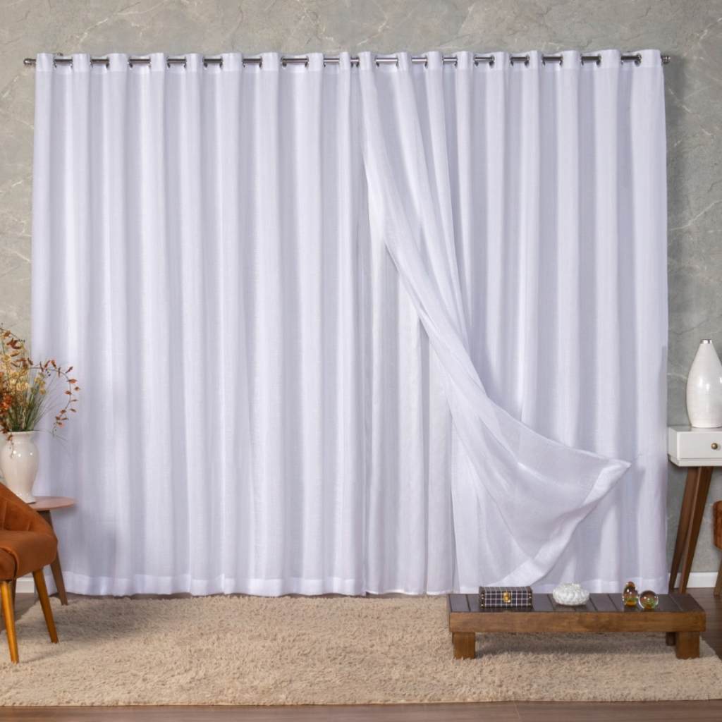 Cortina Voil Gaze de Linho 3,00 x 2,40/ 2,50/ 2,60/ 2,70/ 2,80/ 2,90 de Largura com Forro ...