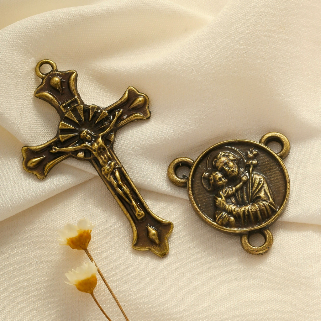 Entremeios Para Terço São José + Crucifixos Exclusivo Alta Qualidade Peças Para Terço Asas da Fé em Oferta na Shopee