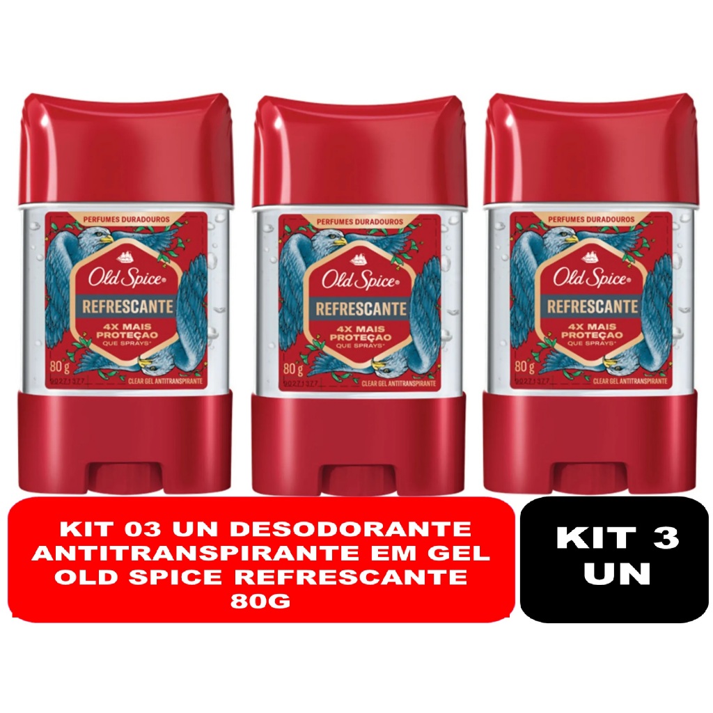 KIT 03 Un Desodorante Antitranspirante em gel Refrescante Old Spice 80g em Oferta na Shopee