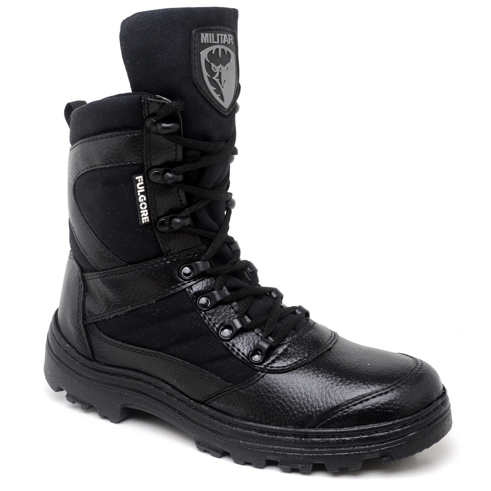 Coturno Vigilantes Fulgore Segurança Policia Militar Tático Bota Couro Nylon Airsoft Paintball Fulgore