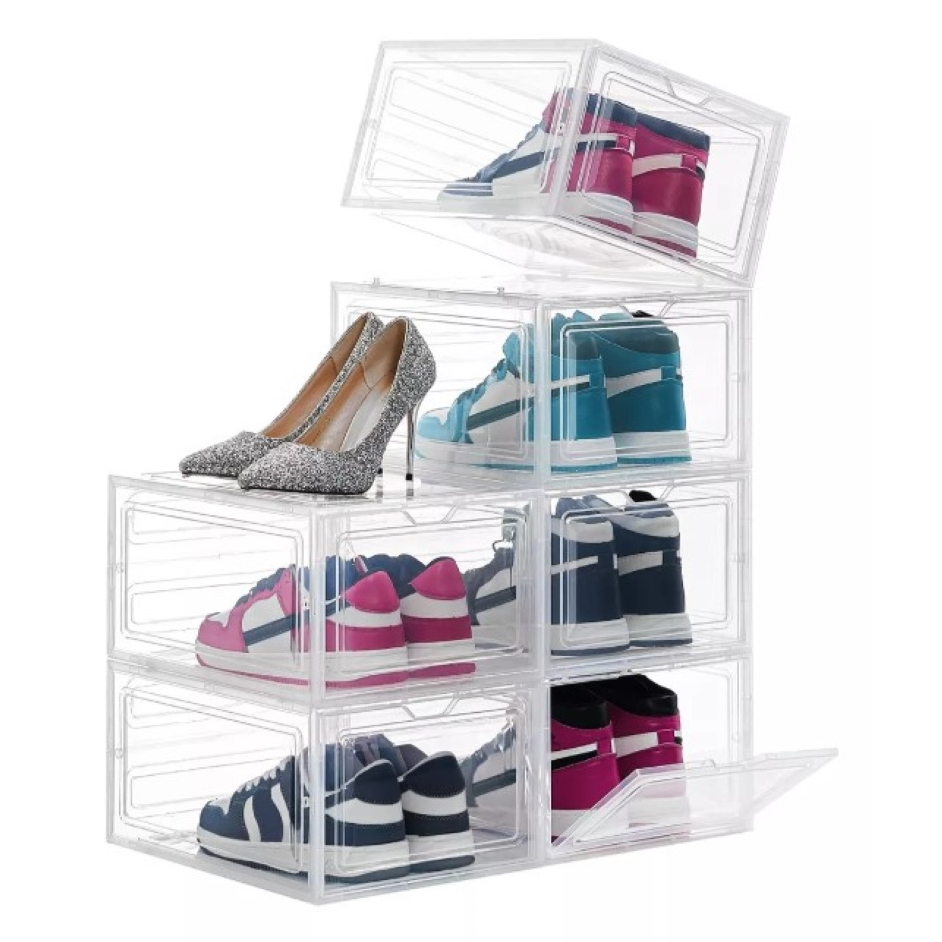 Kit 6 Organizador Closet Box Plastico Acrílico Transparente Sapato empilhavel
