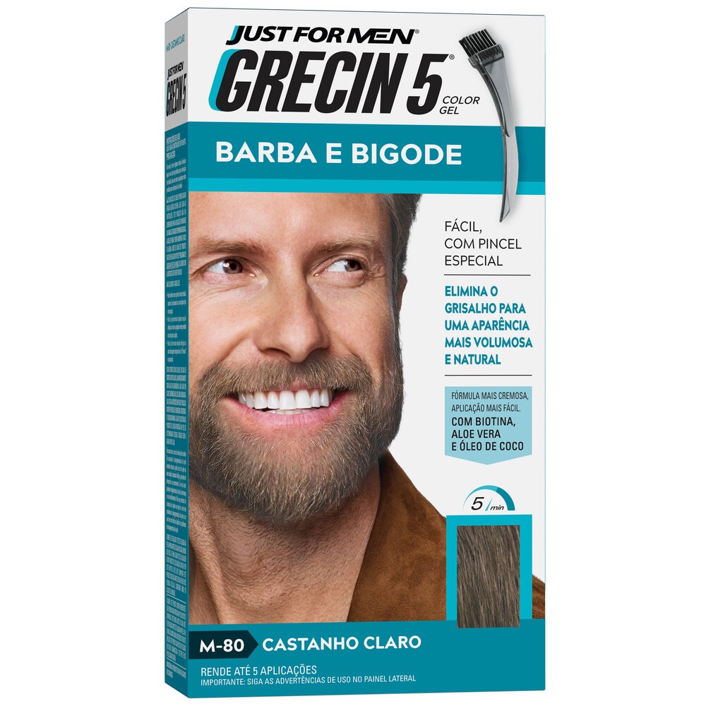 Grecin 5 Color Gel Barba e Bigode Castanho Claro M-80 28g - Cobre os fios grisalhos em 5 minutos. em Oferta na Shopee