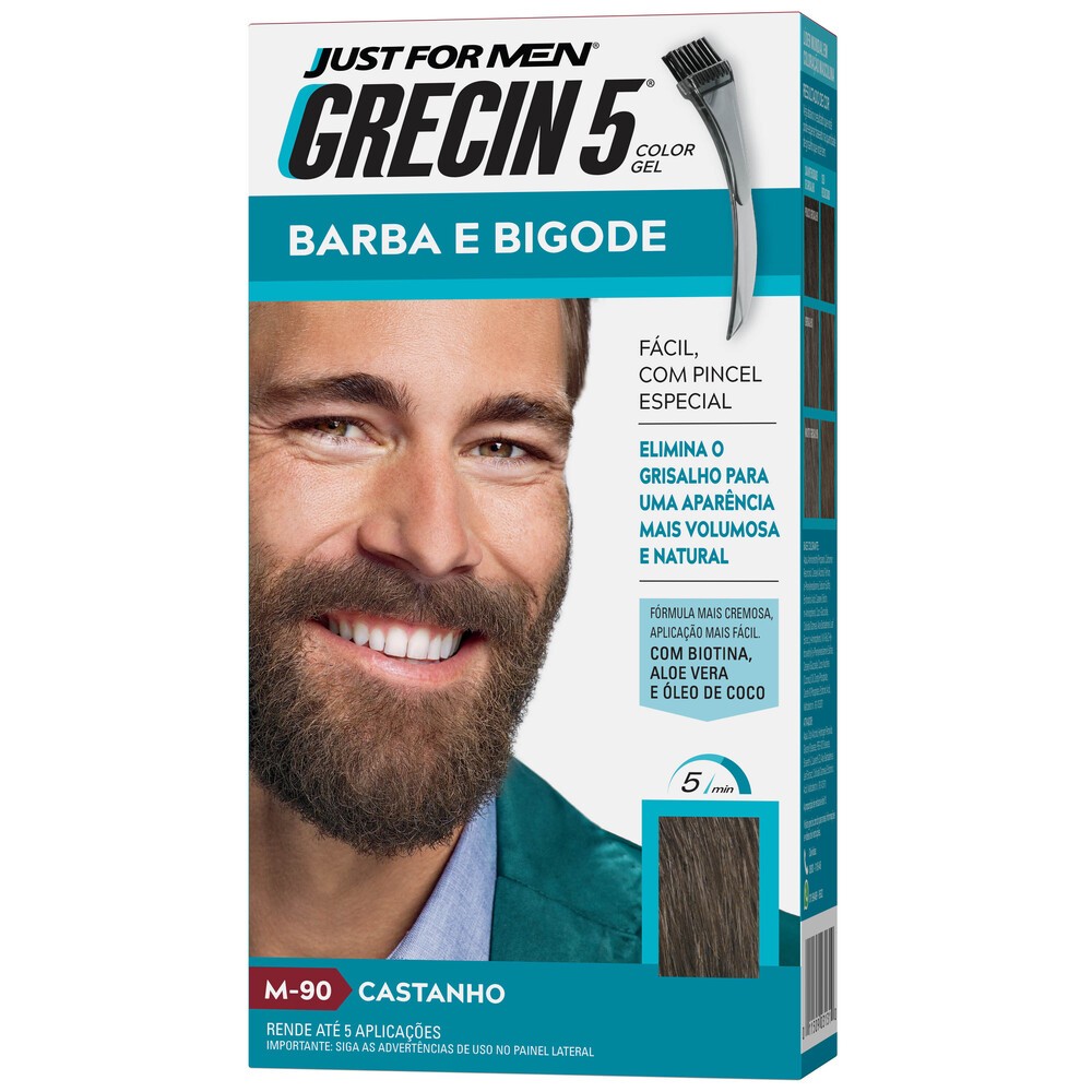 Grecin 5 Color Gel Barba e Bigode Castanho M-90 28g - Cobre os fios grisalhos em 5 minutos. Aparência natural e volumosa em Oferta na Shopee