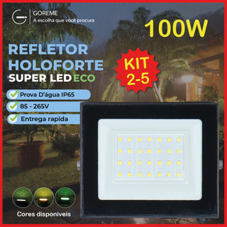Kit 5 Holofote Refletor Led ECO Pro 100W Branco Frio | Branco Quente | Verde | Iluminação p/ Jardim em Oferta na Shopee