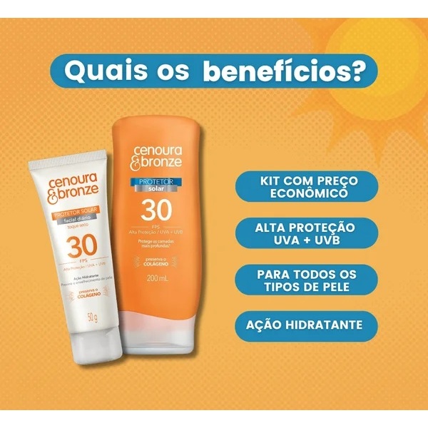 KIT  Protetor Facial + Corporal Cenoura&Bronze FPS 30