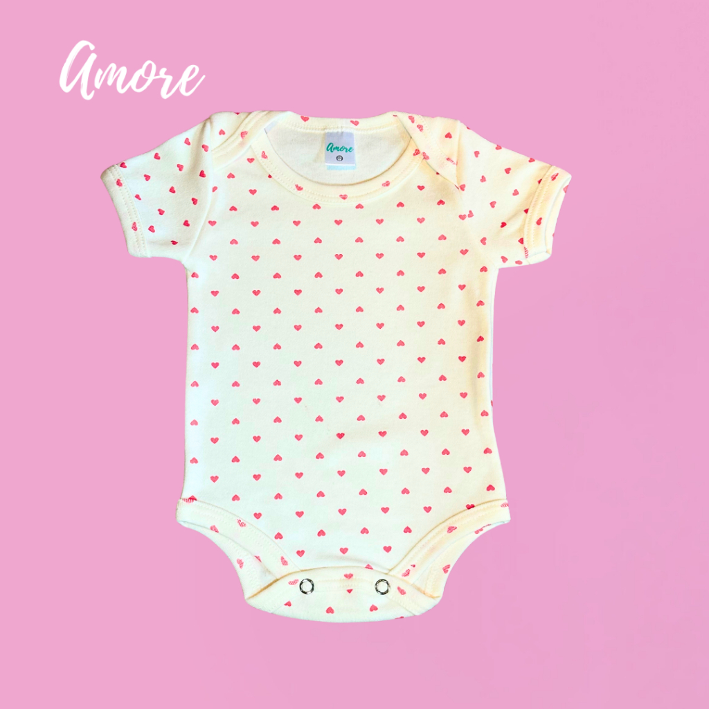 Roupa de Bebê Body Manga Curta Coração 100% Algodão