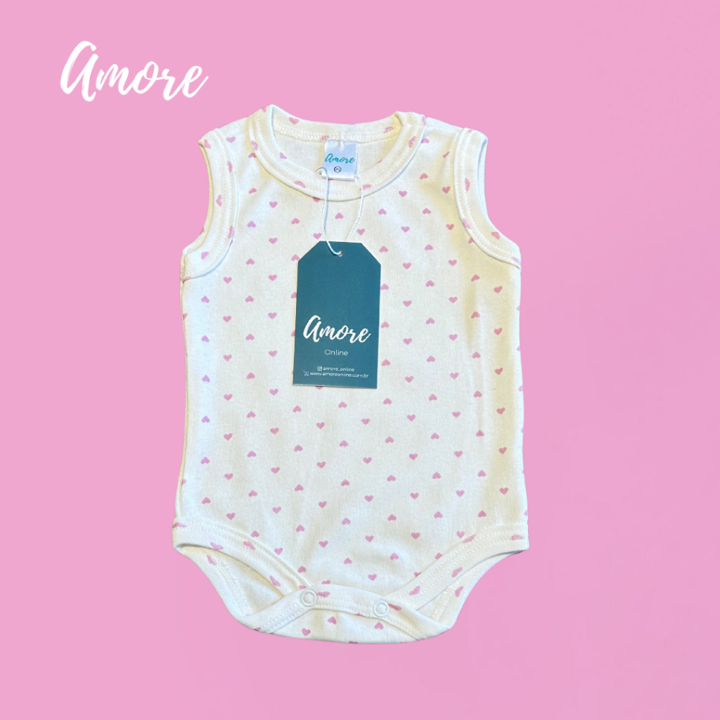 Roupa de Bebê Body Regata Coração Suedine - 100% Algodão em Oferta na Shopee