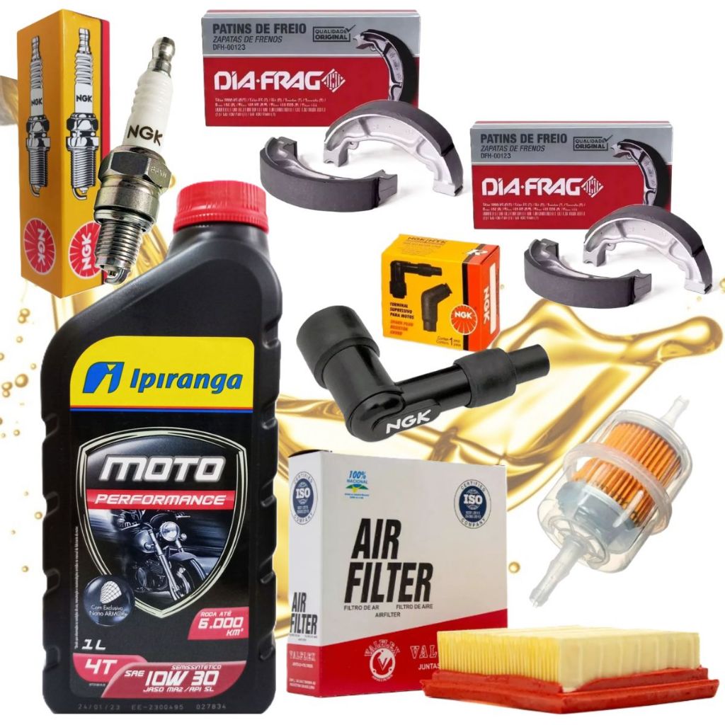 Kit Revisão Pop 100 Troca Óleo 10w30 Filtros Vela Cachimbo Lonas