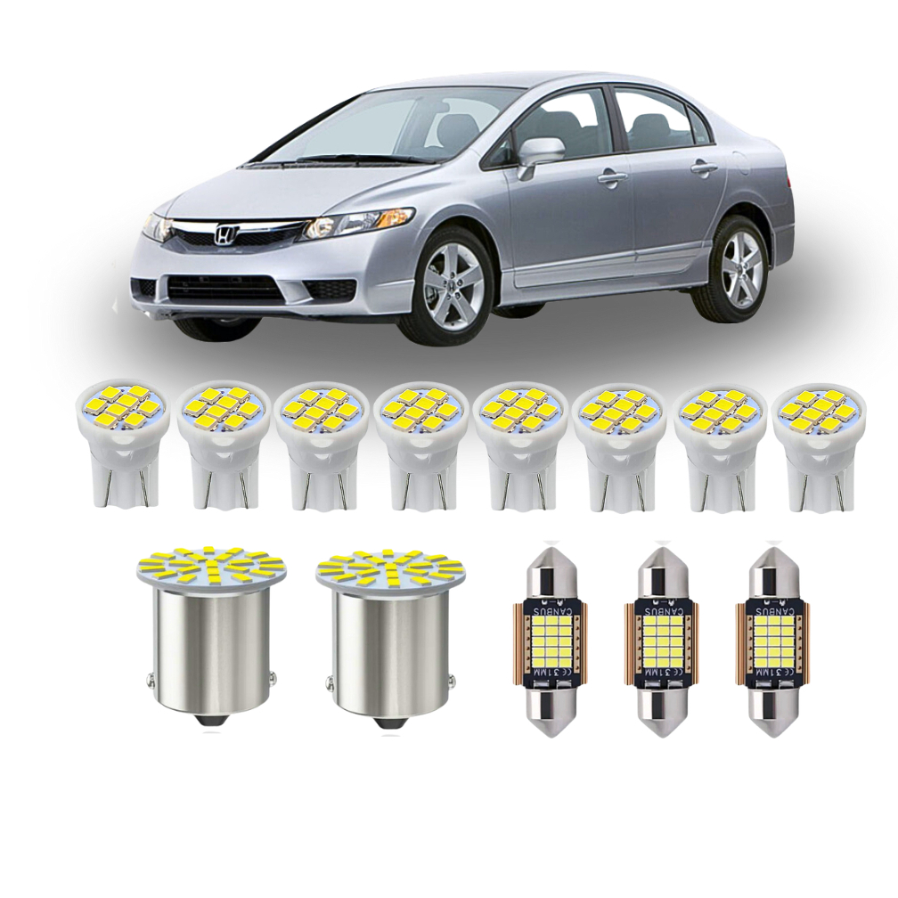 KIT Lâmpada led Honda Civic New civic 2007 a 2011 ( Porta Luvas Porta Malas Placa Cortesia Farolete Ré Teto)T10 1 Polo