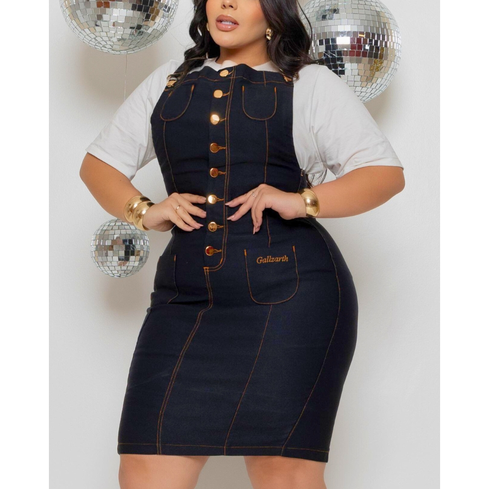 Jardineira jeans moda Evangélica Salopete estilo vestido macacão Gallzarth em Oferta na Shopee