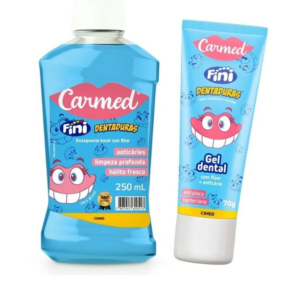 Gel Dental Dentadura + Enxaguante Bucal Dentadura Carmed Fini Kit 250ml