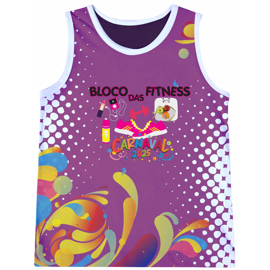 Camisa sem manga Abadá Carnaval Bloco das Fitness Roxa Poliéster