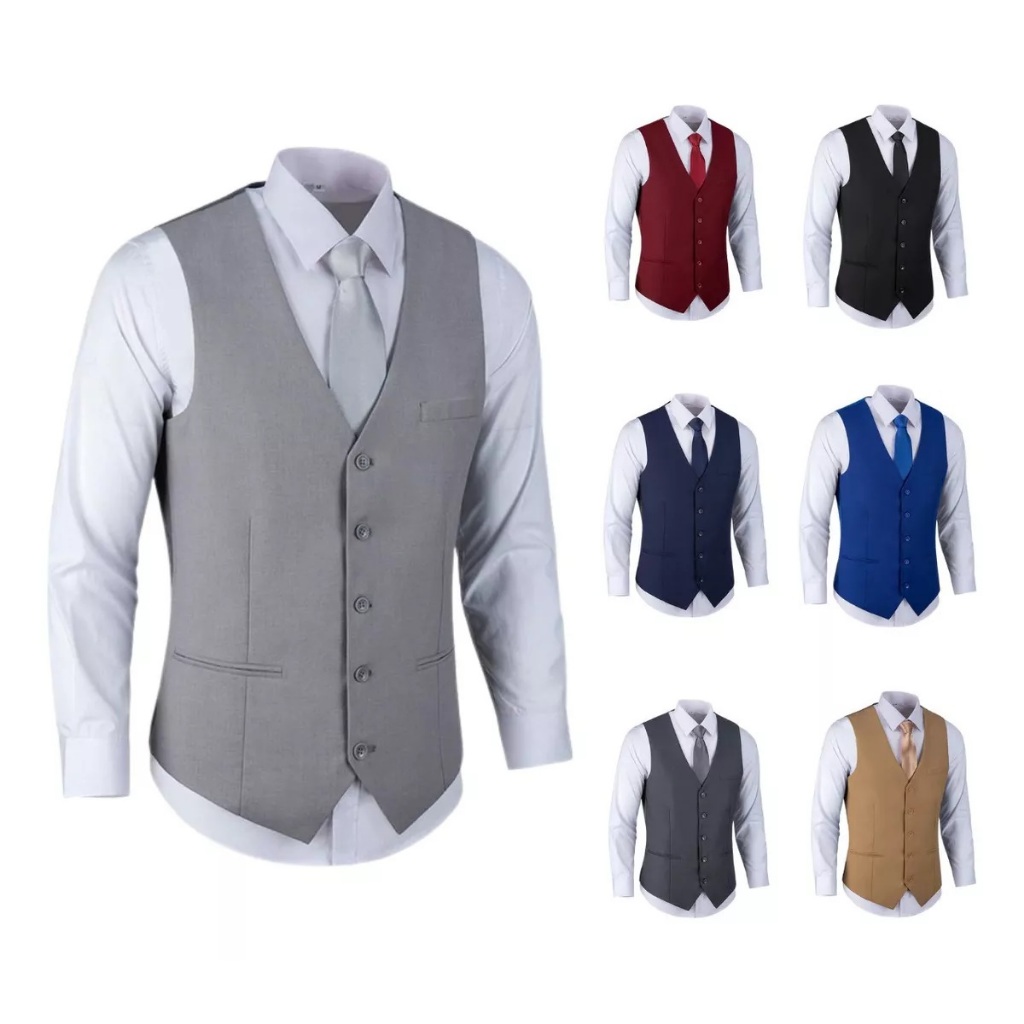 Colete Masculino Social Bolso Verdadeiro tecido mesma cor frente e costas