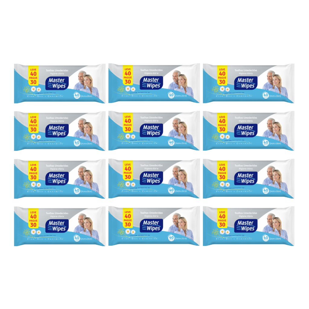 Toalha Umedecida Adulto Master Wipes 480 Folhas (12undX40fls) em Oferta na Shopee