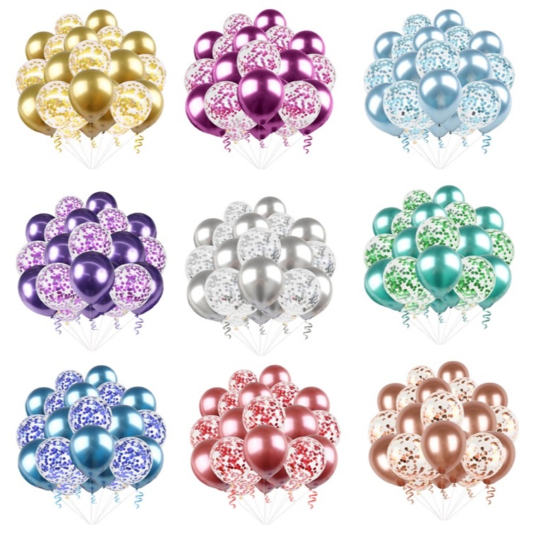 Kit Decoração Balão Bexiga Confete / Metálico - 20 Unidades