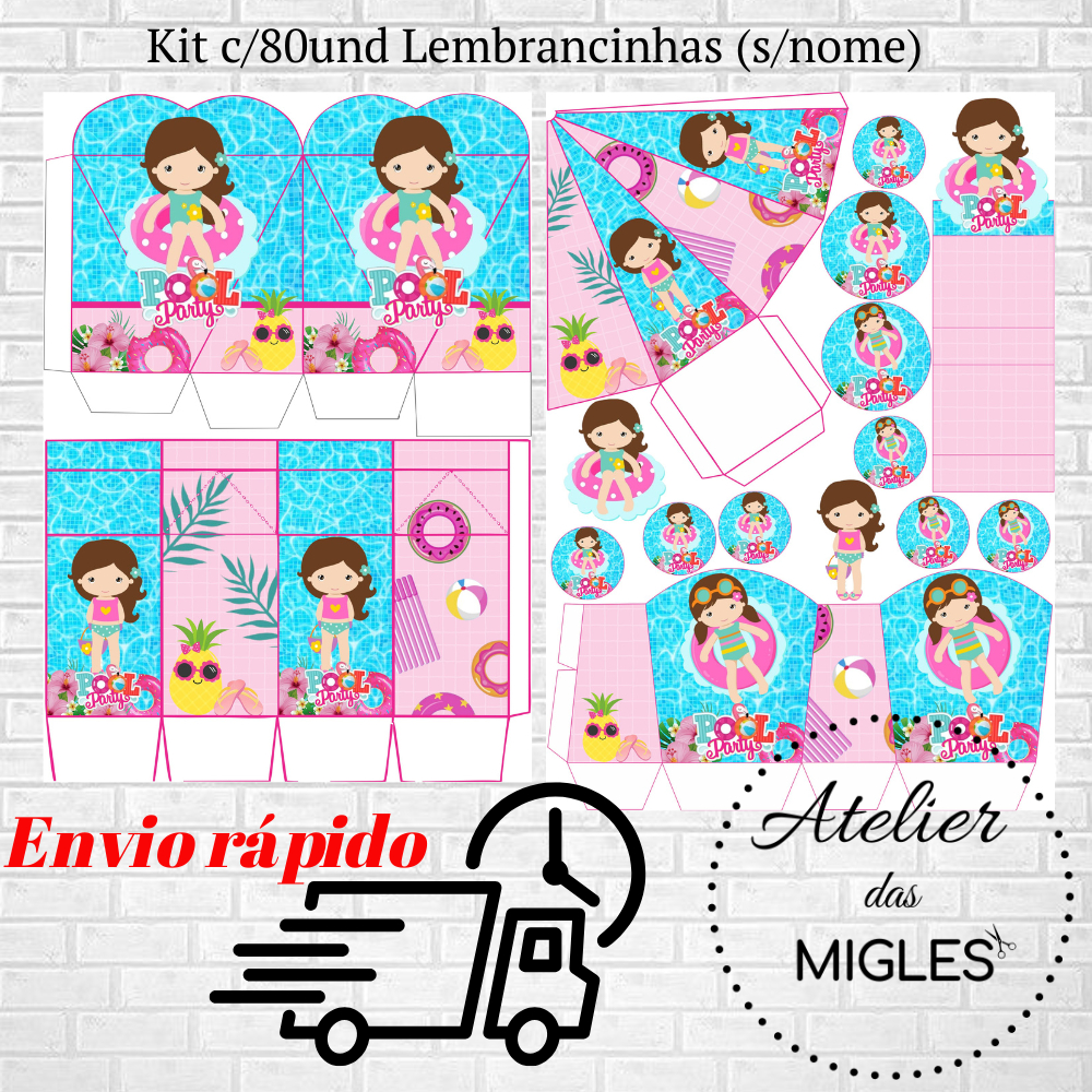 Kit c/80und lembrancinhas TEMA POOL PARTY (sem nome) - Envio rápido!!! em Oferta na Shopee