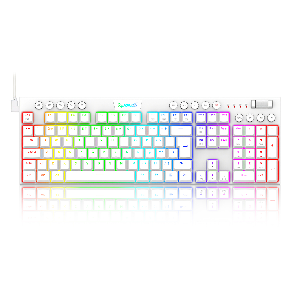 Teclado mecânico Low Profile Redragon Horus Branco Switch Brown