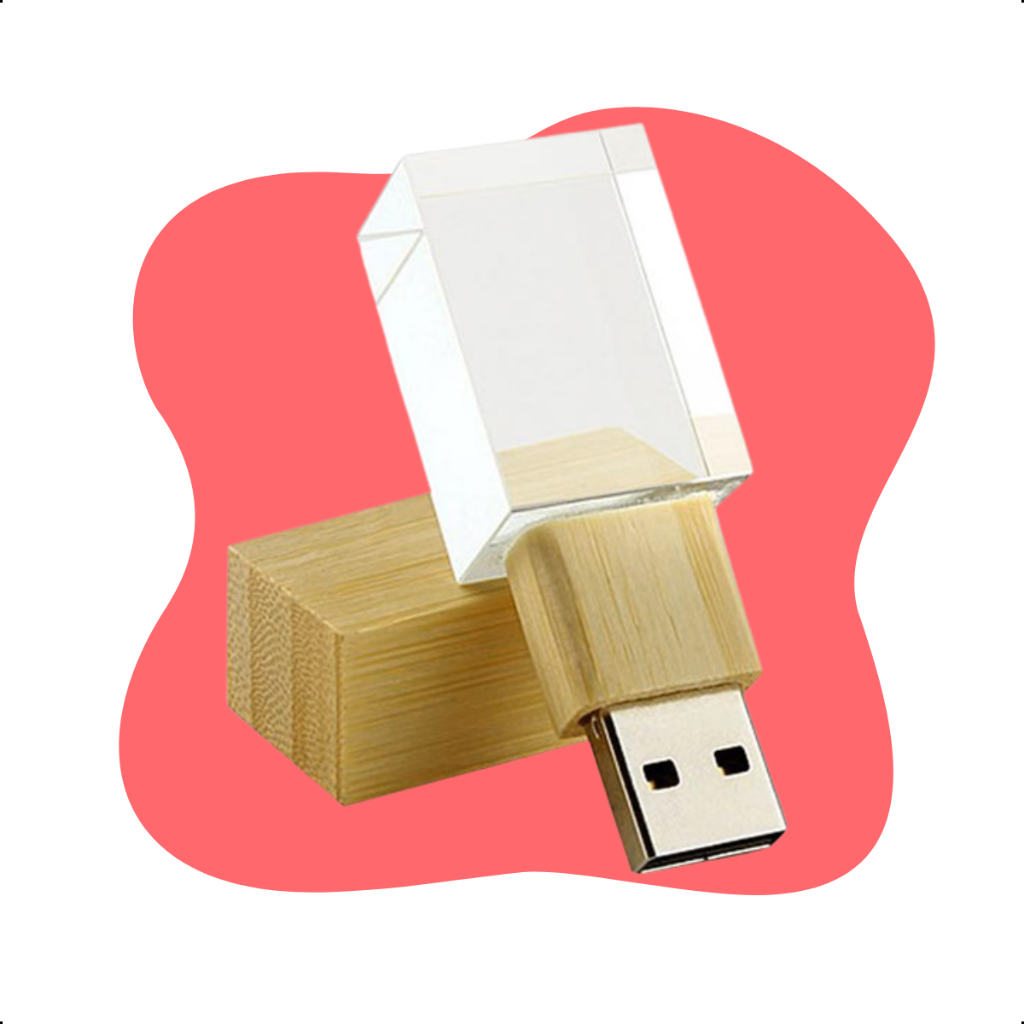 Pendrive de Vidro Com Madeira de Bambu Personalizado 4Gb, 8Gb, 16Gb, 32Gb, 64Gb Memória