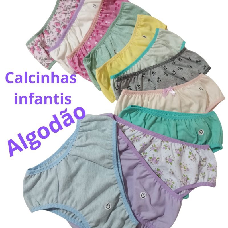 Kit C/10 Calcinha Infantil Menina Algodão Confortável Antialérgica Não Aperta Conforto Diário Elástico Macio