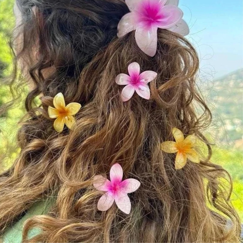 2 unidades （4cm) de pinças de acrílico florais, grampos de cabelo estilo praia de alta qualidade para mulheres
