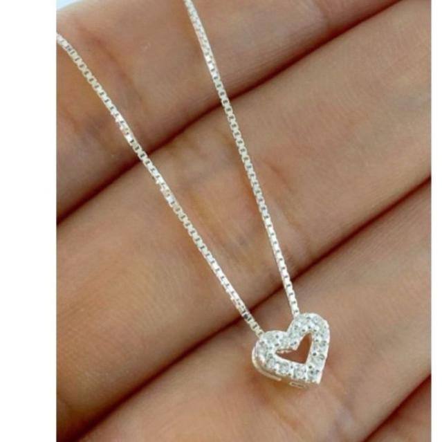 Gargantilha Coração Cravejado Pequeno Prata 925 em Oferta na Shopee