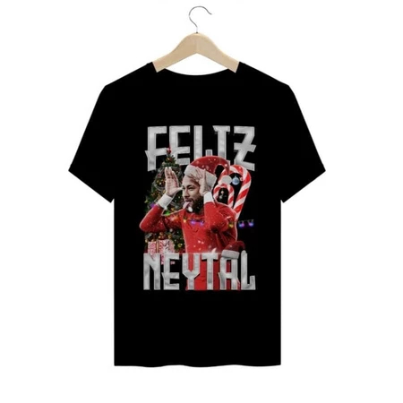Camiseta Masculino Feliz Natal Camisa Algodão Premium Estampada do Neymar Feliz Natal 2025