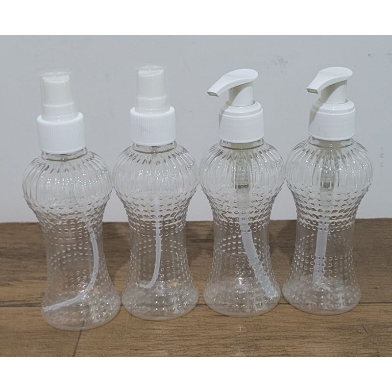 4 Frascos pet plástico cinturinha com spray branca ou pump rosé 150ml